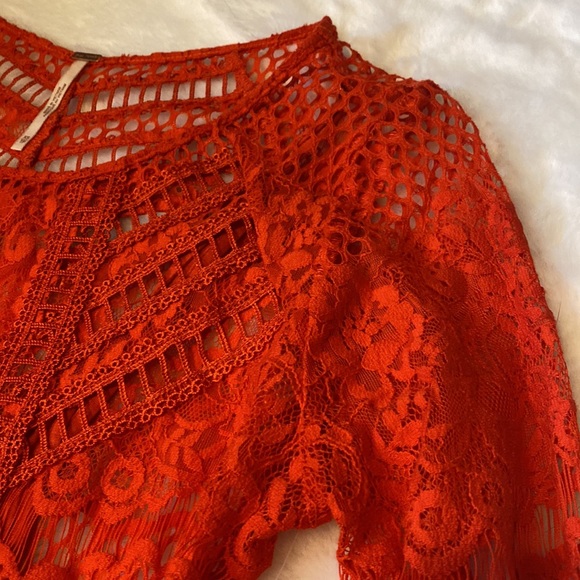 NWT Free People Pimento Red XS Lace Midi Dress - Picture 4 of 12